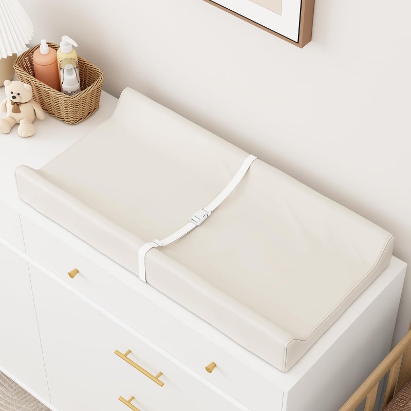 YACODAVO Wipeable Baby Changing Pad for Dresser and Table, Cozy Diaper Changing Pad with Waterproof & Wipe-Clean Leather Cover, Off-White - Image 1