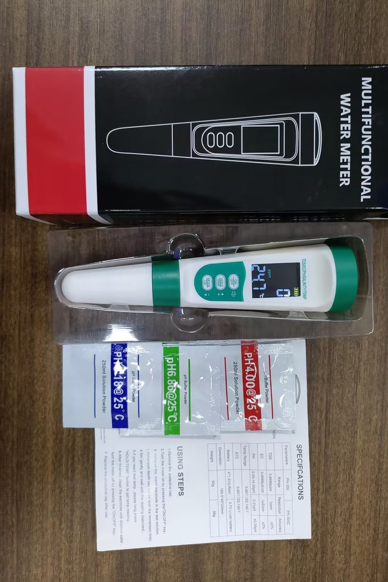 5-in-1 Voice Prompt Water Quality Tester for PH/TDS/EC/Salinity/Temperature with USB Charging, IP67 Digital pH Meter with Auto Calibration and VA for Hydroponics, Garden, Swimming Pool, Aquarium, Home - Image 5