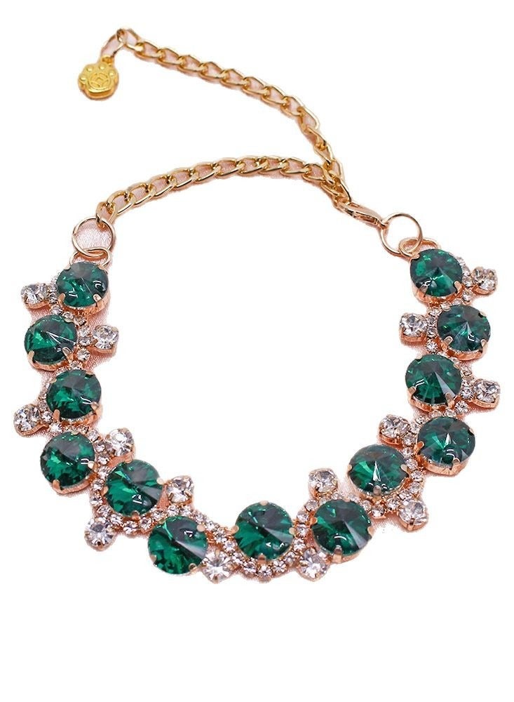 Innoshine Green Pet Jewelry Necklace Collar with Crystal Gemstone Fashion Diamond Necklace For Cat and small Dogs Adjustable Pet Collar for Wedding and Party - Image 2