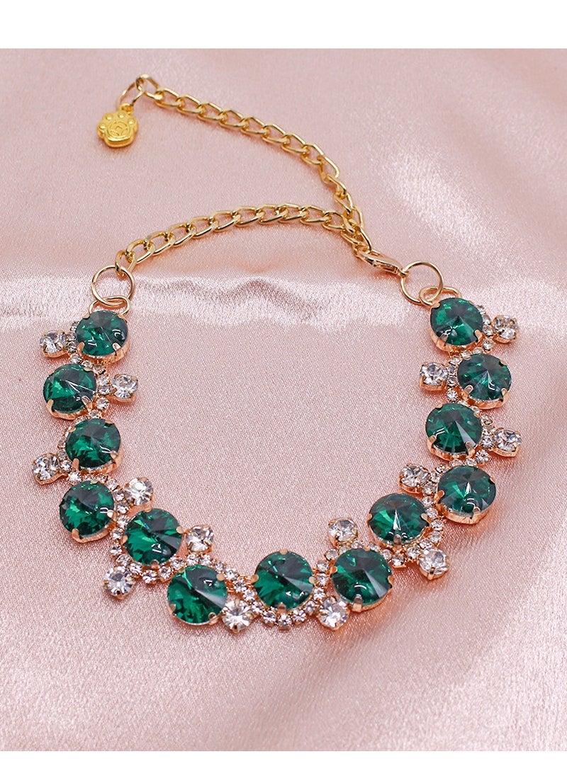Innoshine Green Pet Jewelry Necklace Collar with Crystal Gemstone Fashion Diamond Necklace For Cat and small Dogs Adjustable Pet Collar for Wedding and Party - Image 3