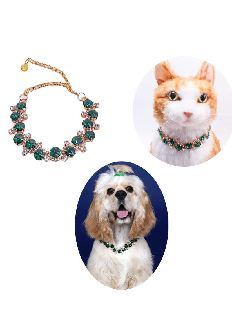 Innoshine Green Pet Jewelry Necklace Collar with Crystal Gemstone Fashion Diamond Necklace For Cat and small Dogs Adjustable Pet Collar for Wedding and Party - Image 1