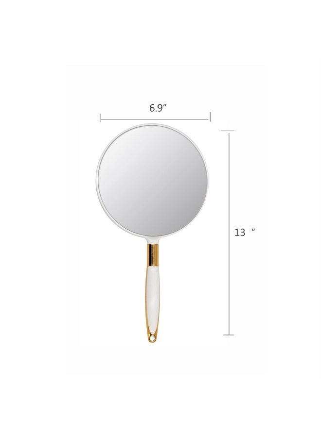 Round Hand Held Mirror for Makeup Hand Mirror (6.9W X 13 L inchs, White)
