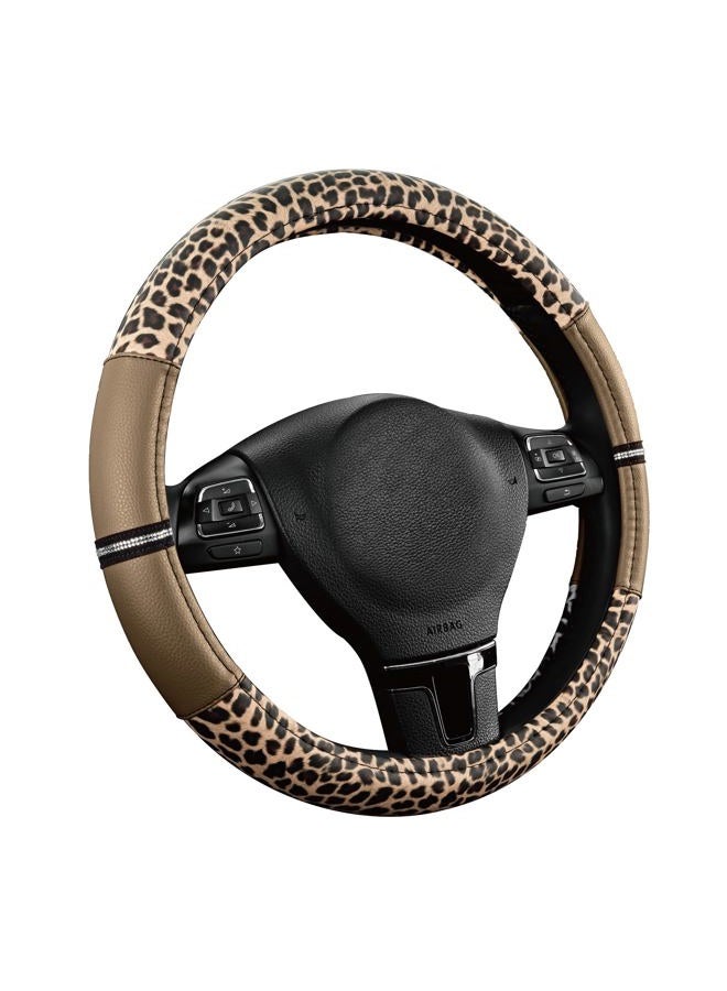 Road Comforts Leopard Steering Wheel Cover - Made with PVC Leather Cheetah Print - Anti-Slip, Universal Fit 14 1/2 inches to 15 inches - Beige - Image 2