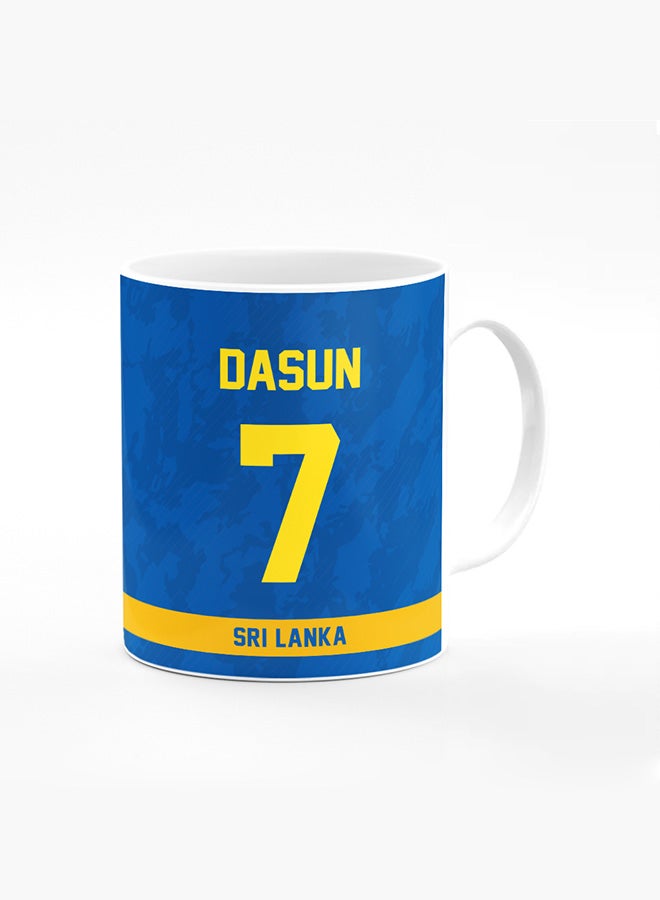 Stylizedd Designer Printed Coffee Mug with Heavy Duty Handle 11oz Ceramic Personalised Gift Mugs Cup [Microwave Safe & Dishwasher Proof ] - Cricket Player - Dasun Shanaka, Jersey Number - 7 - Image 1