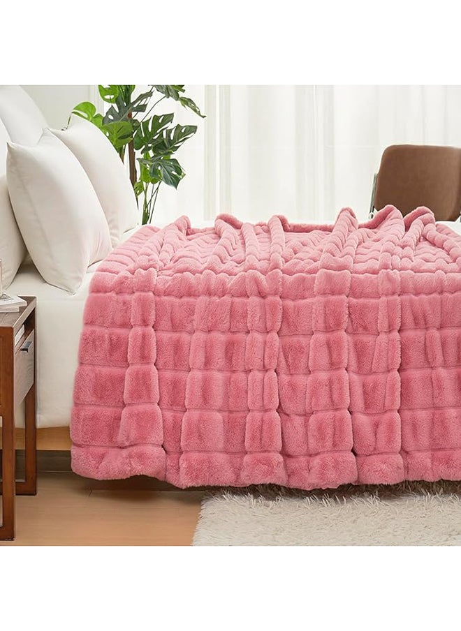 Arabest - Cozy Bliss Faux Fur Throw Blanket for Couch, Cozy Soft Plush Thick Winter Blanket for Sofa Bedroom Living Room, 50 * 60 Inches Pink - Image 1