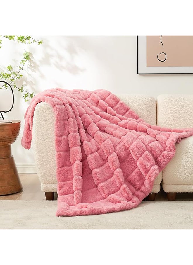 Arabest - Cozy Bliss Faux Fur Throw Blanket for Couch, Cozy Soft Plush Thick Winter Blanket for Sofa Bedroom Living Room, 50 * 60 Inches Pink - Image 1