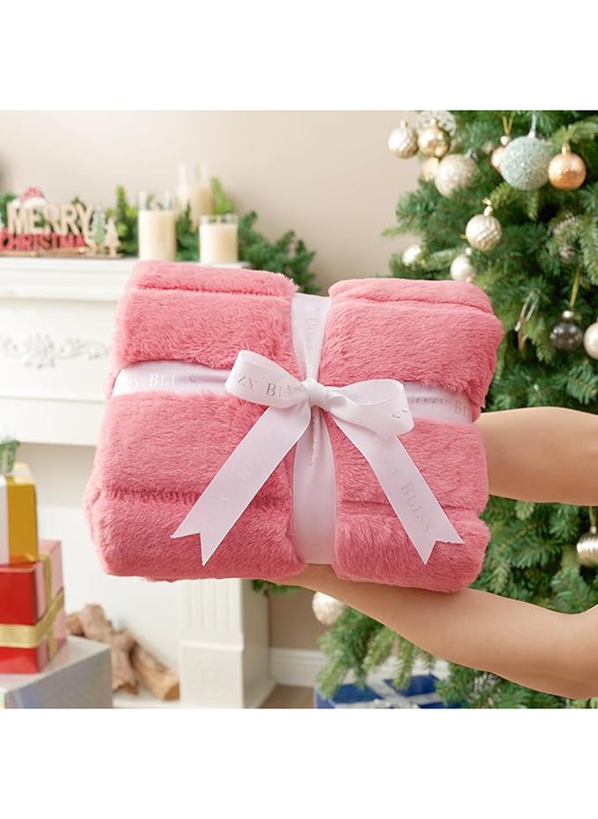 Arabest - Cozy Bliss Faux Fur Throw Blanket for Couch, Cozy Soft Plush Thick Winter Blanket for Sofa Bedroom Living Room, 50 * 60 Inches Pink - Image 1