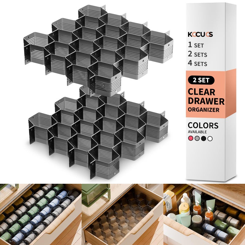 Kocuos Honeycomb Separator Adjustable Drawer Organizer Divider for Underwear BeltScarf Socks Organizer Black2pcs