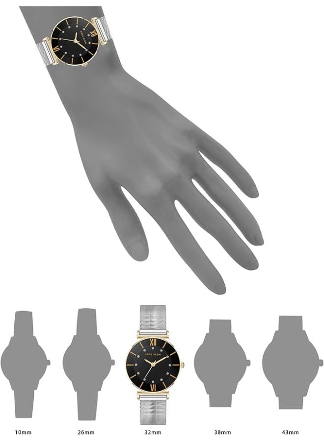 ANNE KLEIN ساعة آن كلاين النسائية بحزام شبكي مزين باللمعان - Image 4