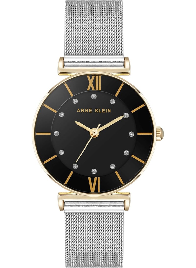 ANNE KLEIN ساعة آن كلاين النسائية بحزام شبكي مزين باللمعان - Image 1