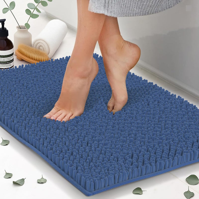 ITSOFT Plush Bathroom Rug 59x21, Absorbent Machine Washable Non Slip Chenille Bath Mats, Quick Dry Bathmat, Bath Rugs for Bath, Shower, Bedroom, or Door Mat, Dark Blue - Image 1