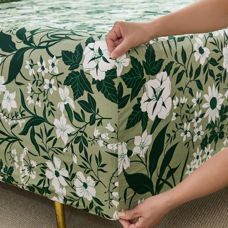 Cozaline 100% Cotton Sheet Set Queen Size â€“ 4-Piece Luxury Forest Green Floral Bedding, Soft Breathable Percale Weave, Deep Pocket Fitted Sheet 17.5", Crisp Cool Feel, Refined Botanical Elegance - Image 5