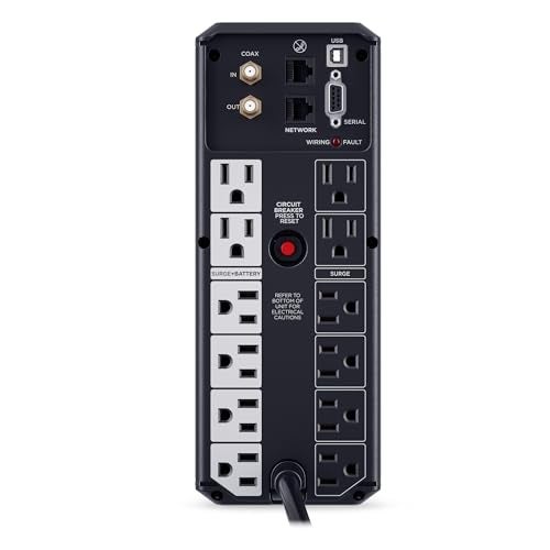 CyberPower CP1350AVRLCD3 Intelligent LCD UPS System, 1350VA/815W, 12 Outlets, 2 USB Ports, AVR, Mini Tower, Black - Image 4