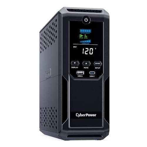 CyberPower CP1350AVRLCD3 Intelligent LCD UPS System, 1350VA/815W, 12 Outlets, 2 USB Ports, AVR, Mini Tower, Black - Image 3