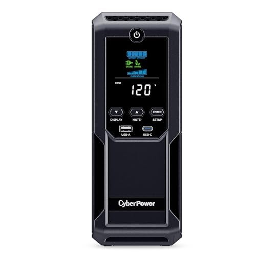 CyberPower CP1350AVRLCD3 Intelligent LCD UPS System, 1350VA/815W, 12 Outlets, 2 USB Ports, AVR, Mini Tower, Black - Image 1