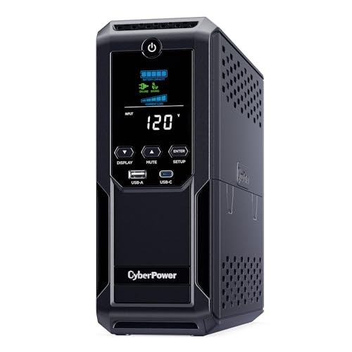 CyberPower CP1350AVRLCD3 Intelligent LCD UPS System, 1350VA/815W, 12 Outlets, 2 USB Ports, AVR, Mini Tower, Black - Image 2