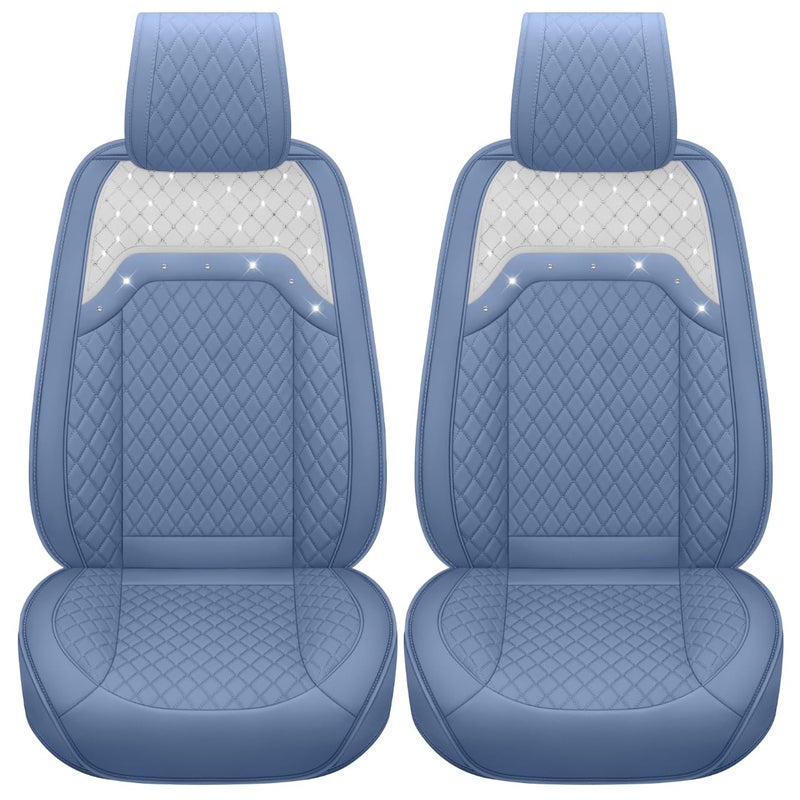 Aierxuan Front Seat Covers for Women Waterproof Leather with Bling Diamond Universal Fit for Accord Kia Corolla Camry Ford Escape Buick Encore Cadillac CTS CT6 SRX2PCS Front Blue - Image 3