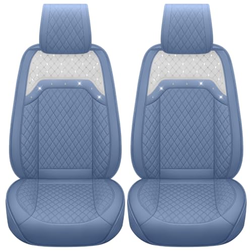 Aierxuan Front Seat Covers for Women Waterproof Leather with Bling Diamond Universal Fit for Accord Kia Corolla Camry Ford Escape Buick Encore Cadillac CTS CT6 SRX2PCS Front Blue - Image 1