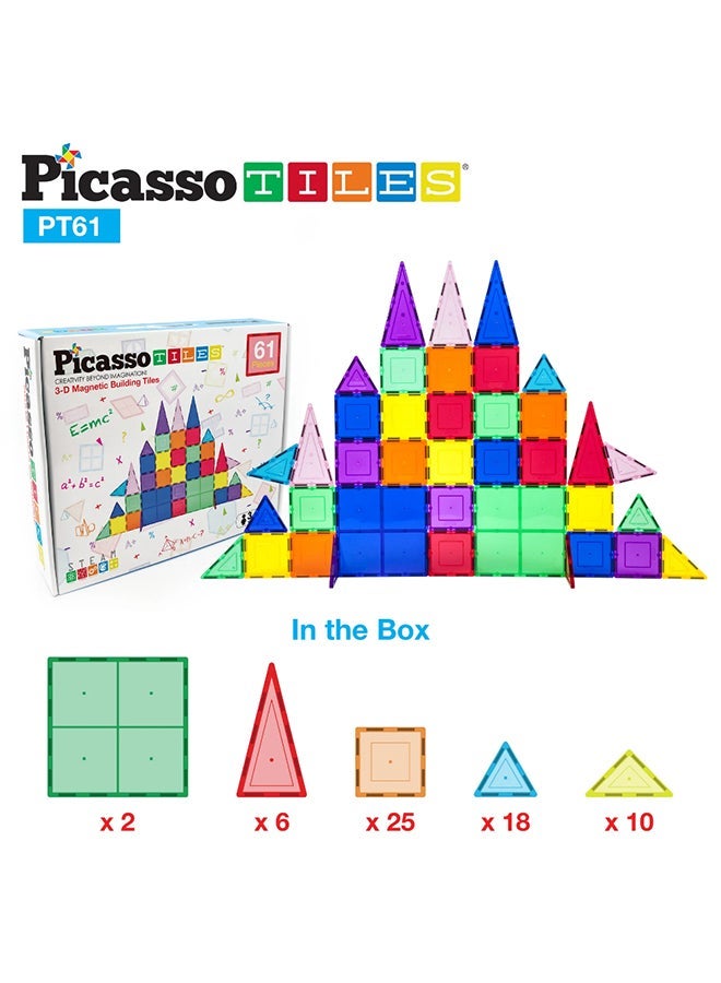 PicassoTiles Magnetic Building Tiles 61 Pieces STEM Educational Construction Toy for Kids 3 and above - Image 1