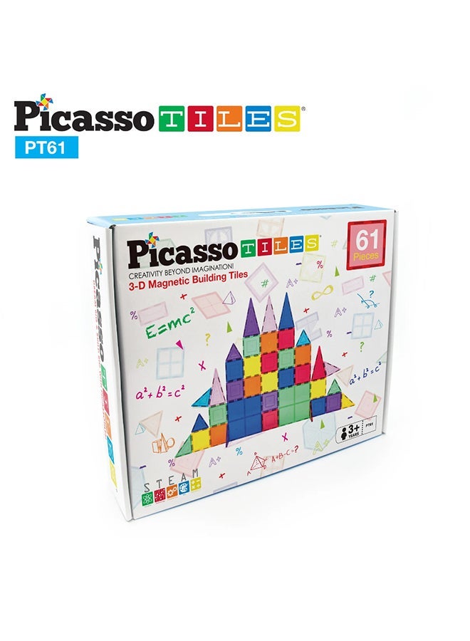 PicassoTiles Magnetic Building Tiles 61 Pieces STEM Educational Construction Toy for Kids 3 and above - Image 2