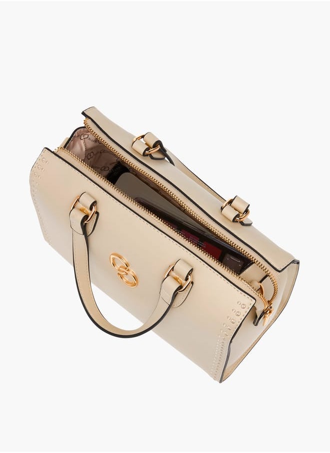 Solid Tote Bag with Handles and Zip Closure