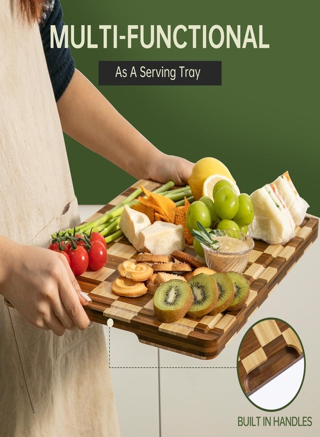 THETCHRY Bamboo Cutting Boards for Kitchen, Checkered Wooden Cutting Board with Juice Groove, Non Slip, Non Toxic Serving Tray, Thick Large Chopping Board Gift for Home Chef, 16.5” x 11.6” x 0.8” - Image 5