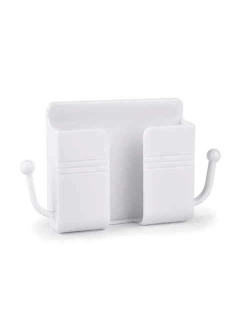 Wall Mount Phone Holder Phone Stand With Data Cable And Hooks Receiving Hole Multi Purpose Phone Charging Dock With Adhesive Phone Holder For Shower Compatible With iPhone And Android White
