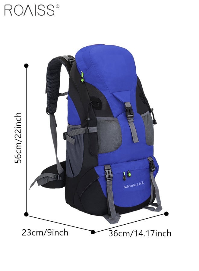 رويس للجنسين متعددة الوظائف في الهواء الطلق حقيبة الظهر حقيبة كتف مزدوجة للرجال والنساء المشي لمسافات طويلة الرياضة السفر حقيبة تسلق الجبال سعة كبيرة حقيبة سفر ترفيهية تقليل الضغط والمقاومة الأزرق - Image 2