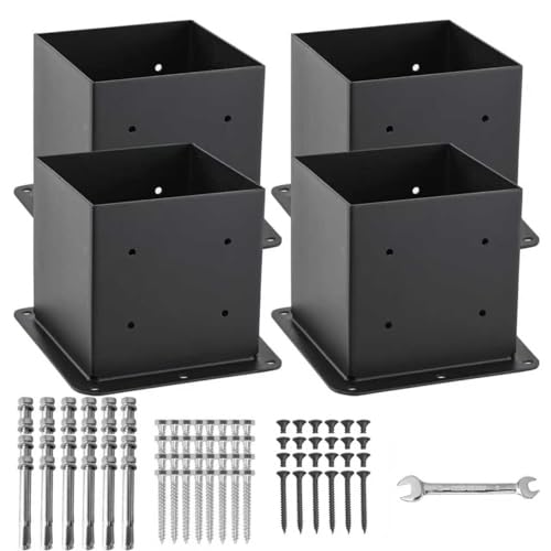 AXWHYS 6x6 Post Base 4 Pcs, (Inner Size 5.6x5.6) Post Anchors, 13GA Thick Solid Steel & Black Powder Coated,Deck Post Brackets Support Deck Base Plate Pergola Brackets Fence Kit - Image 1