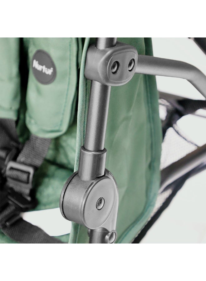 Nurtur Leo Travel Lightweight Stroller Pro – Compact Fold, Adjustable and removable Sun Canopy, Portable Buggy for Toddlers 6-36 Months, Easy Fold, Shopping Basket, 5 point Harness, Padded seat & Backrest, Swivel front wheels with lock  - Green - Image 5