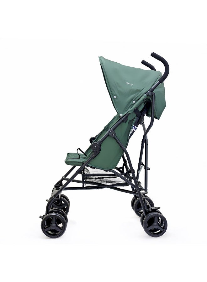 Nurtur Leo Travel Lightweight Stroller Pro – Compact Fold, Adjustable and removable Sun Canopy, Portable Buggy for Toddlers 6-36 Months, Easy Fold, Shopping Basket, 5 point Harness, Padded seat & Backrest, Swivel front wheels with lock  - Green - Image 2