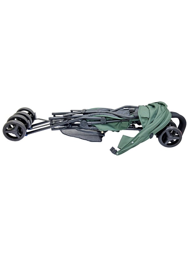 Nurtur Leo Travel Lightweight Stroller Pro – Compact Fold, Adjustable and removable Sun Canopy, Portable Buggy for Toddlers 6-36 Months, Easy Fold, Shopping Basket, 5 point Harness, Padded seat & Backrest, Swivel front wheels with lock  - Green - Image 3
