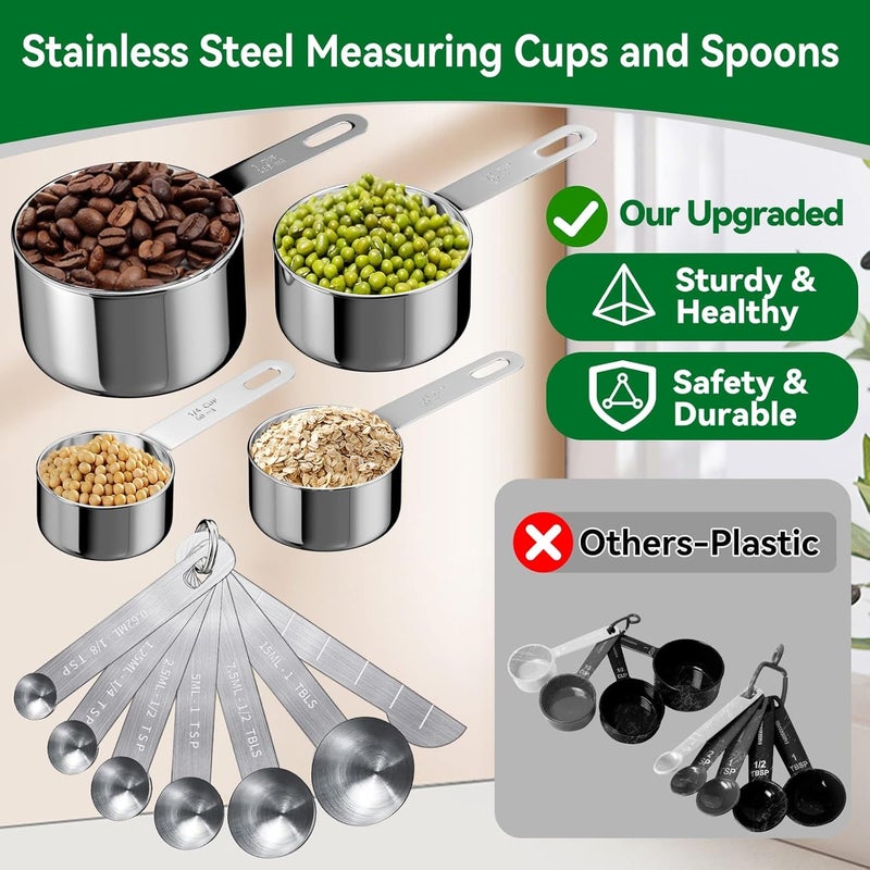 WEPSEN Mixing Bowls Set 27PCS Stainless Steel Mixing Bowl with Lid Set Large Nesting Bowls 7 45 3 25 2 15QT Measuring Cups and Spoons Baking Utensils Metal Bowl for Kitchen Prep - Image 2
