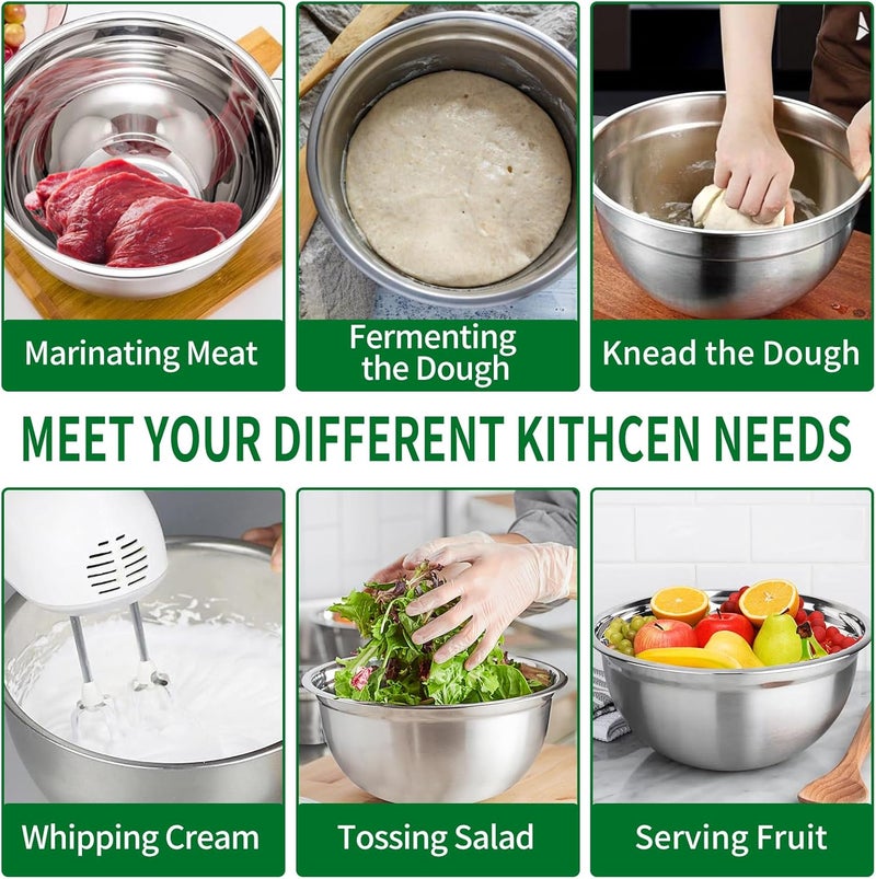 WEPSEN Mixing Bowls Set 27PCS Stainless Steel Mixing Bowl with Lid Set Large Nesting Bowls 7 45 3 25 2 15QT Measuring Cups and Spoons Baking Utensils Metal Bowl for Kitchen Prep - Image 5