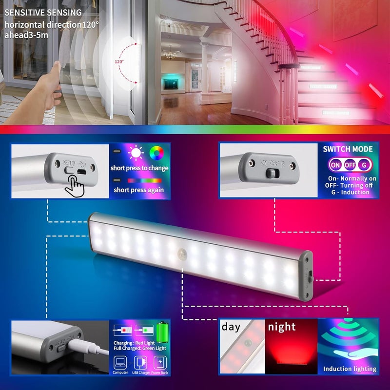 LEPOTEC 24LED RGB LED Light, Under Cabinet Light, Multi-Color Motion Sensor LED RGB Light Bar, TV Backlight,Christmas Lights for Gaming Room,Bedroom,Remodelling Room,Hotel,Party (Multi-24LED-1pack) - Image 3