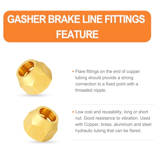 GASHER 10PCS Brass SAE 45 Degree Flare Tube Fitting, 1/4" Flare Nut Air Conditioning Copper Pipe Extension Butt Copper Tube Fitting - Image 3