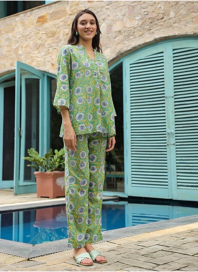 sanskrutihomes Printed Pure Cotton Top With Trousers Co-Ords by Styli  - Image 3