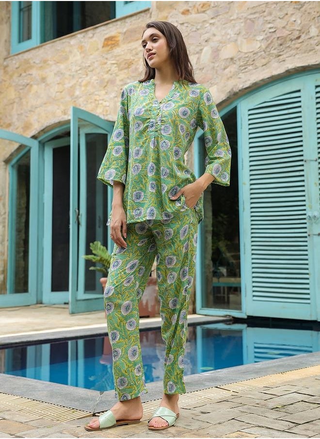 sanskrutihomes Printed Pure Cotton Top With Trousers Co-Ords by Styli  - Image 5