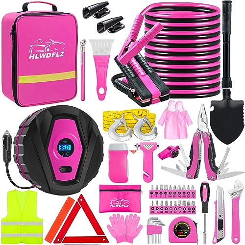 HLWDFLZ Car Emergency Kit with Portable Air Compressor - Roadside Emergency Kit for Vehicles, Winter Car Safety Roadside Assist Kit, Emergency Car Kit for Teen Girl and Ladies M-75 - Image 1