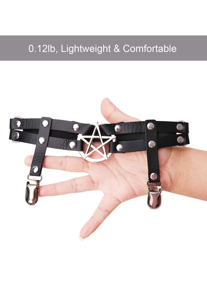 Captaintech 2 Pieces Adjustable Harness Garter Belts with Anti-Slip Clips Elastic Punk Thigh Ring Garter Star Shaped Leg Garter Heart-Shaped Leg Ring 2 Rows Thigh Belt Suspender for Women Girls - Image 3