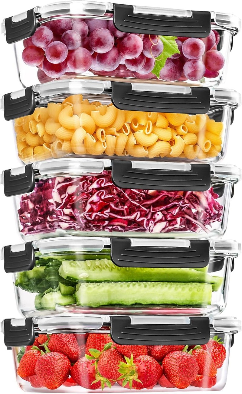 Skroam 5-Packs 36OZ Glass Food Storage Containers with Lids Airtight, Glass Meal Prep Container for Lunch, Pantry Organizers and Storage, Glass Lunch Boxes for Freezer to Oven Safe, Leak Proof - Image 1