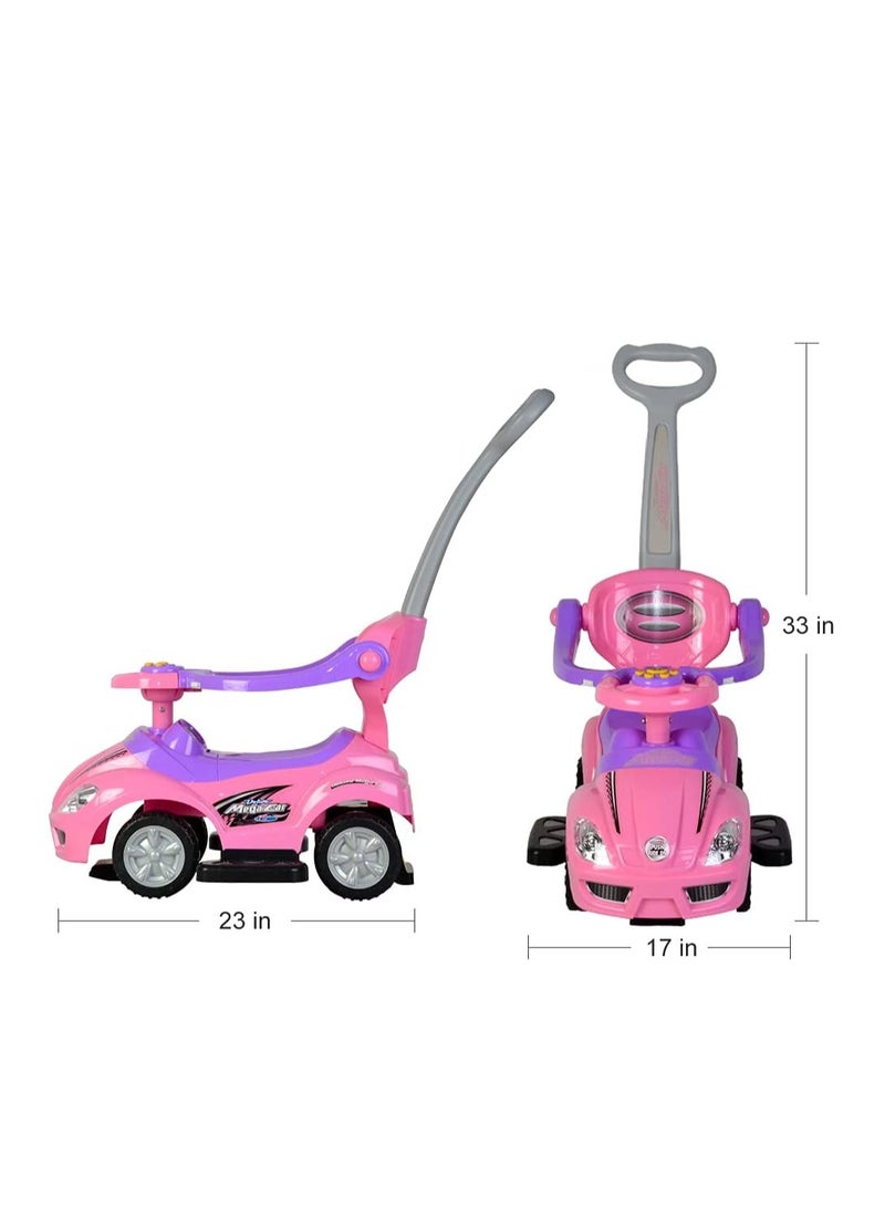 Push Cars for Toddlers, 3 in 1 Ride on Push Car with Music, Safety Brackets, and Anti-Topple Devices, Removable Handle for the Ages 1-3 years (Pink) 301  - Image 2