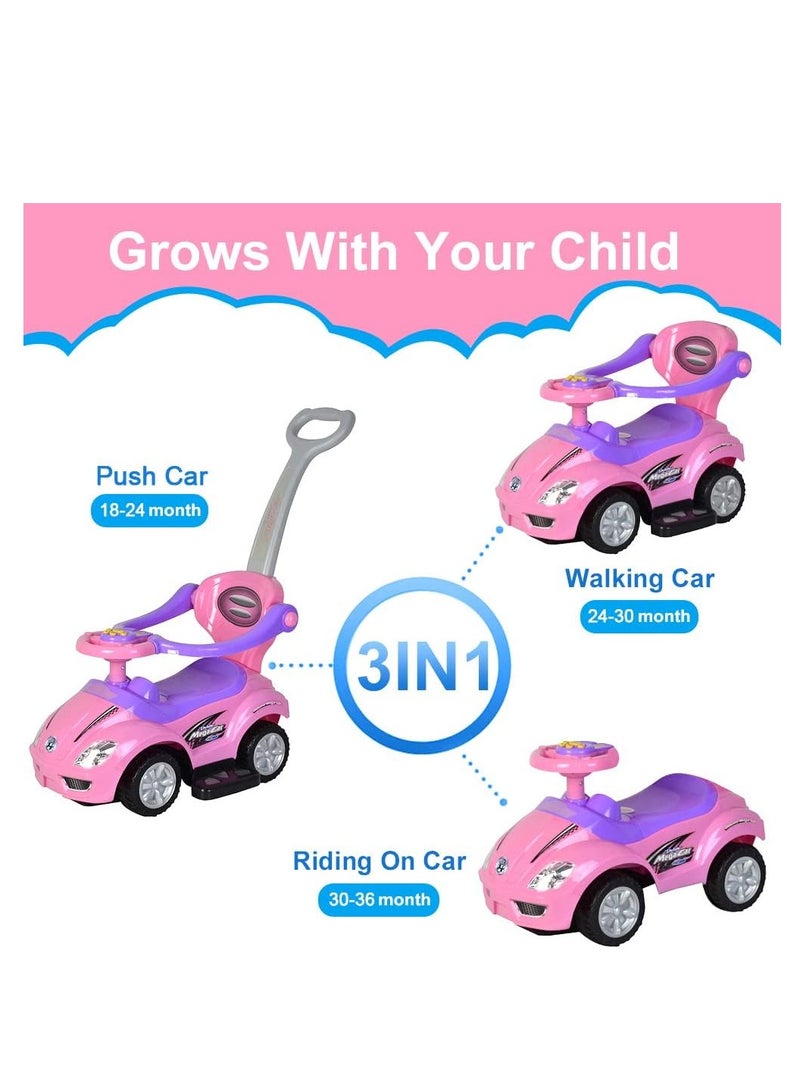 Push Cars for Toddlers, 3 in 1 Ride on Push Car with Music, Safety Brackets, and Anti-Topple Devices, Removable Handle for the Ages 1-3 years (Pink) 301  - Image 4
