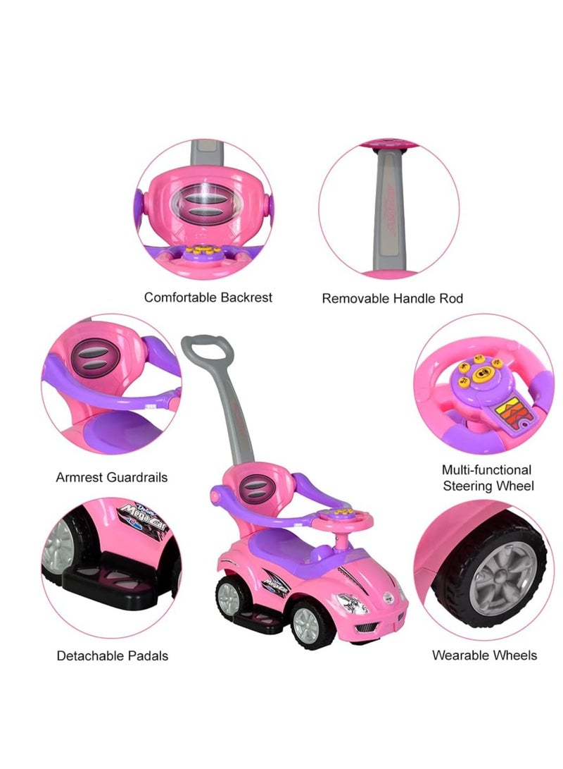 Push Cars for Toddlers, 3 in 1 Ride on Push Car with Music, Safety Brackets, and Anti-Topple Devices, Removable Handle for the Ages 1-3 years (Pink) 301  - Image 5