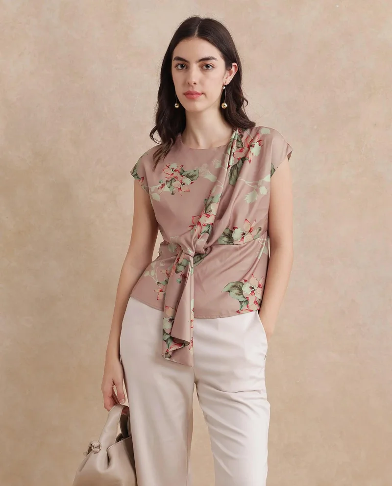 ريريزم Women's Cowl Neck Floral Printed Top