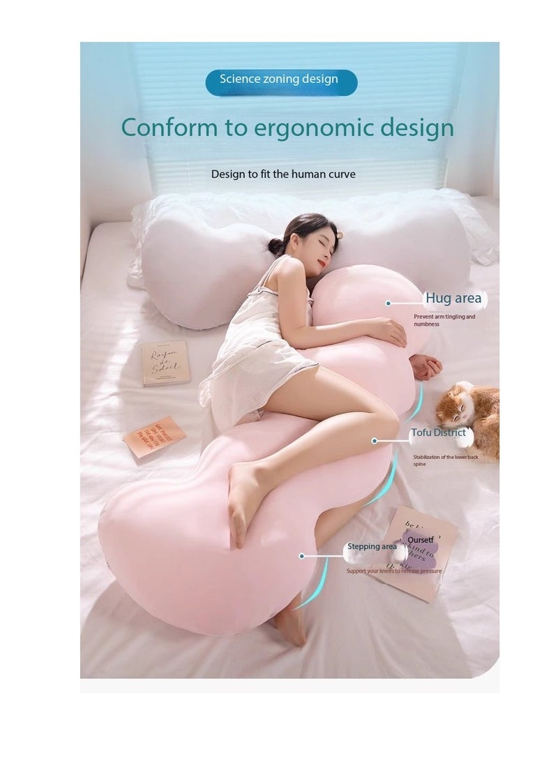 Adult Cooling Memory Foam Body Pillow, Pregnancy Pillow with Removable Washable Ice Silk Cover - 130cm Long Full Body Support for Side Sleepers, Waist Back Legs Cushion, Breathable Summer Cooling Multi-Functional Sofa Bedroom Pillow（Pink）  - Image 2