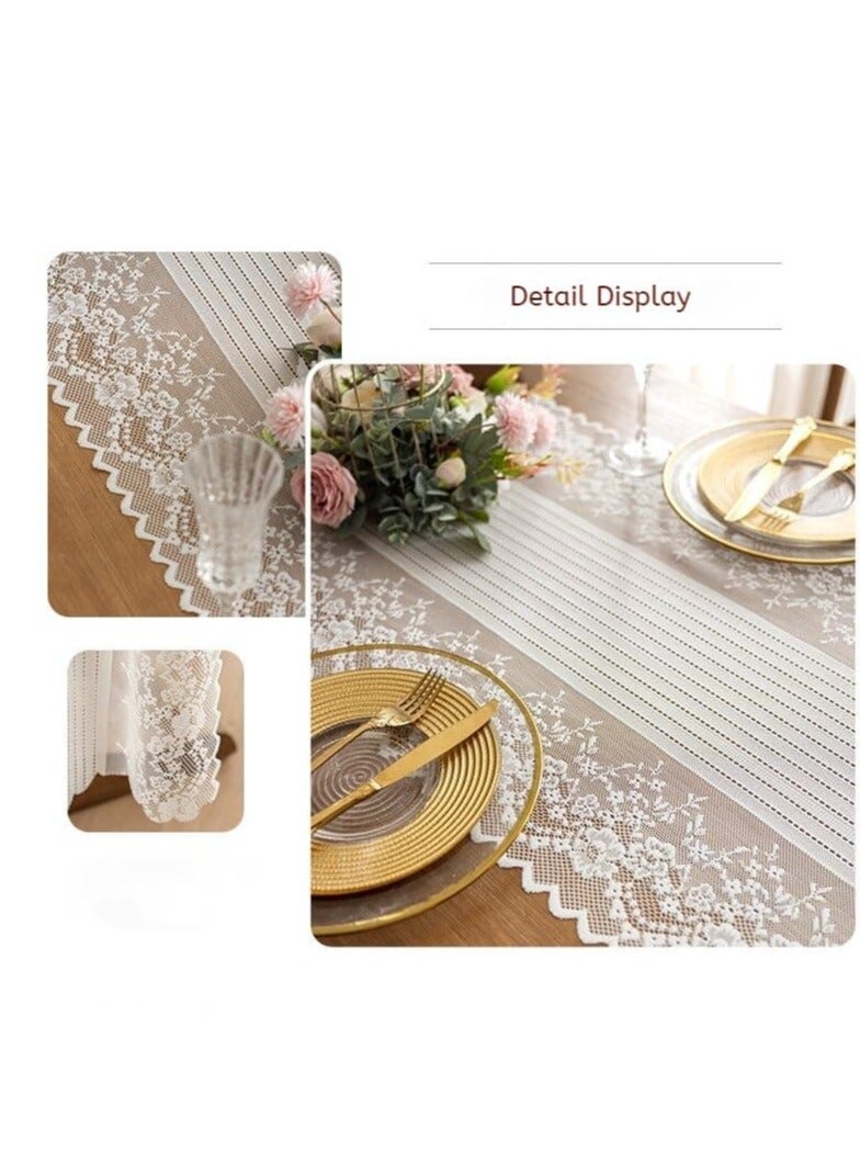 Anmi Pure White Lace Table Runner for Muslim Wedding & Eid - Hollow Elegant 45x240 cm Dining Table Decor - Ramadan Party Decoration - Image 2