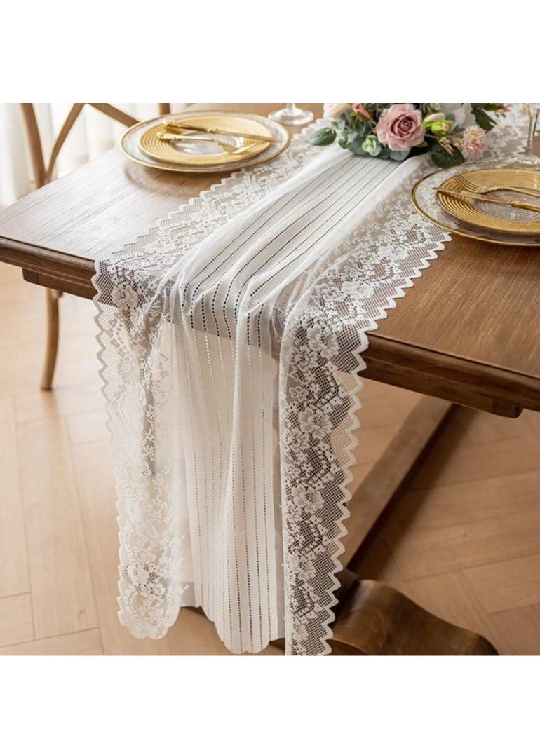 Anmi Pure White Lace Table Runner for Muslim Wedding & Eid - Hollow Elegant 45x240 cm Dining Table Decor - Ramadan Party Decoration - Image 5