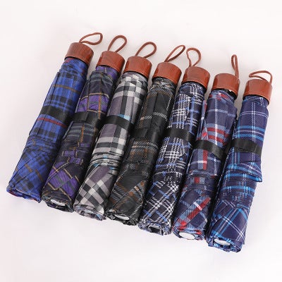 Extra Large Checkered Umbrella Strong Folding Business 8-bone Plaid umbrella color random umbrella under 98cm 