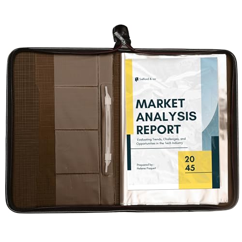 SPS Premium PU Leather File Folder | 20 Sleeves for A4 & FC Size Documents | Brown - Image 2